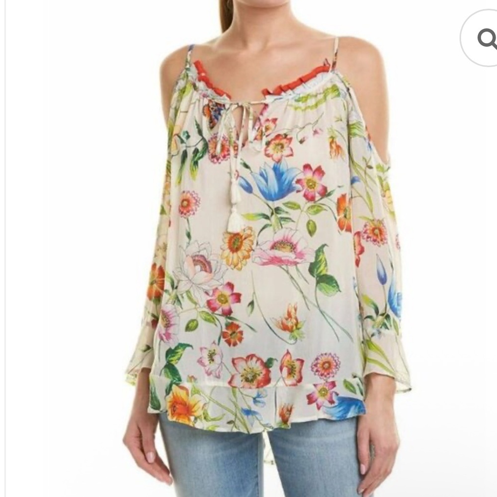 Johnny Was Cold Shoulders Floral Blouse Top $215 M